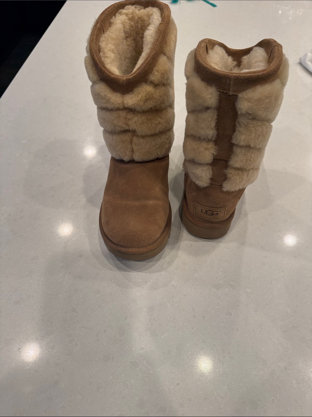 UGG Tania chevron Chestnut Tan Shearling Mid-Calf Boots size 5